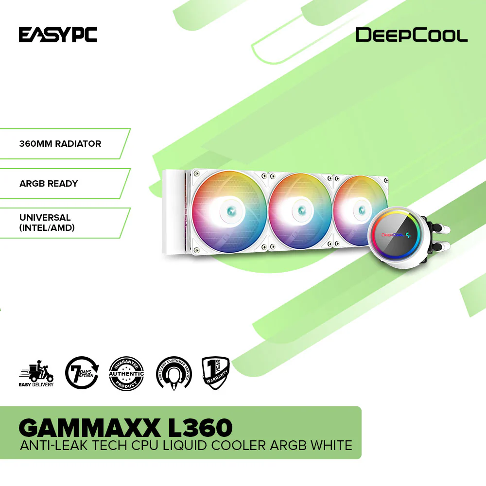 Deepcool Gammaxx L360 with Anti-Leak Tech PWM Fans ARGB Black and White CPU Liquid Cooler - Image 7